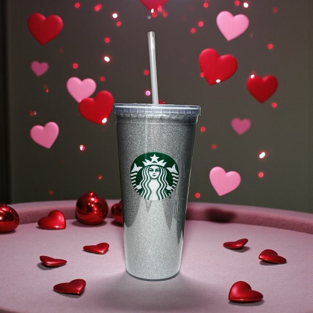 Starbucks Silver Glitter Venti Tumbler 20oz Cold Cup With Straw EUC